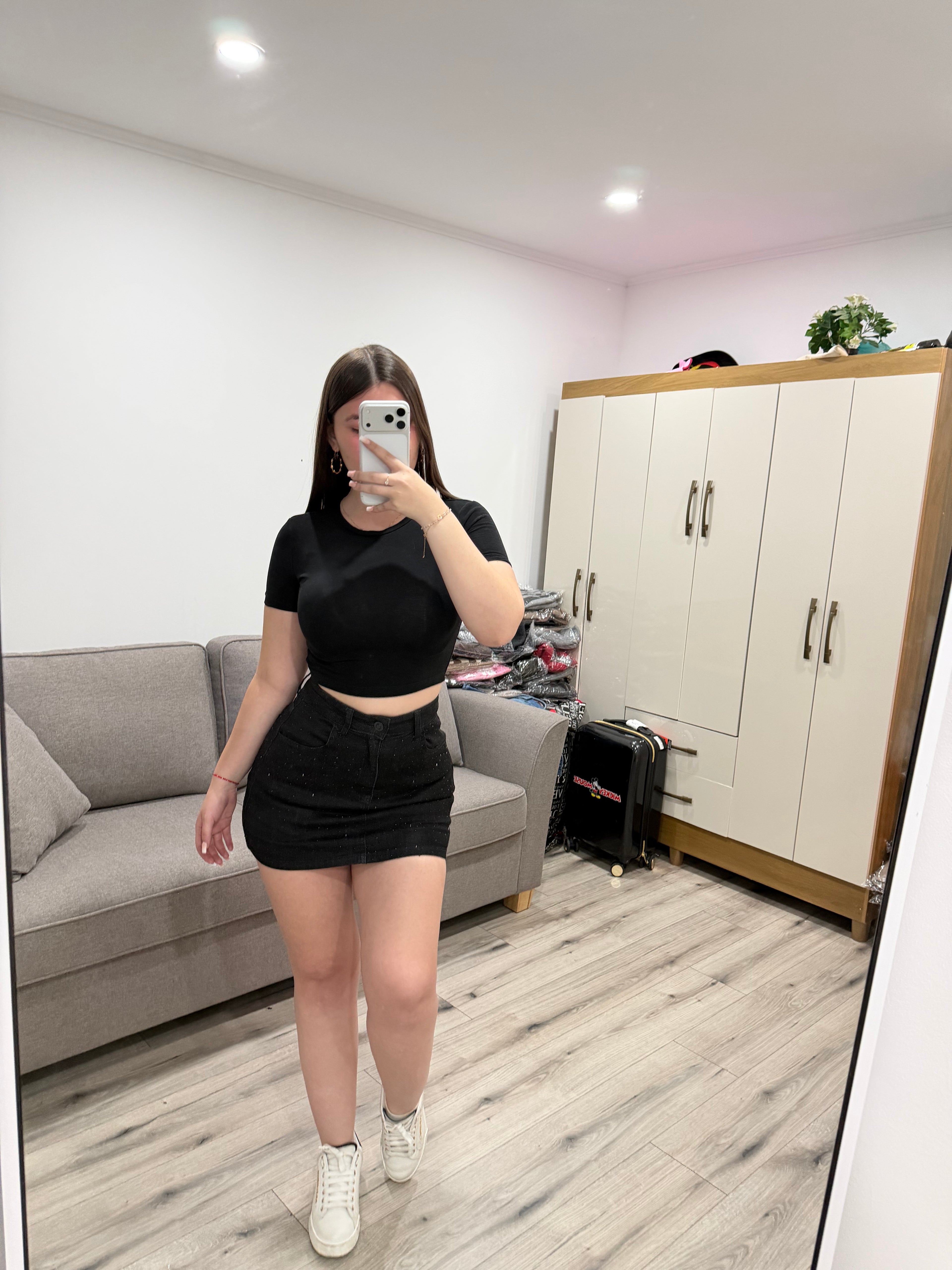 FALDA SHOT BRILLO NEGRO